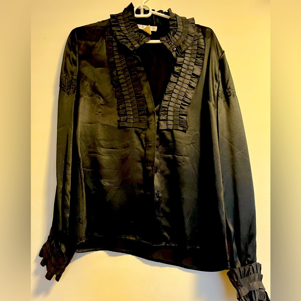 Black Satin ZELDA tuxedo blouse